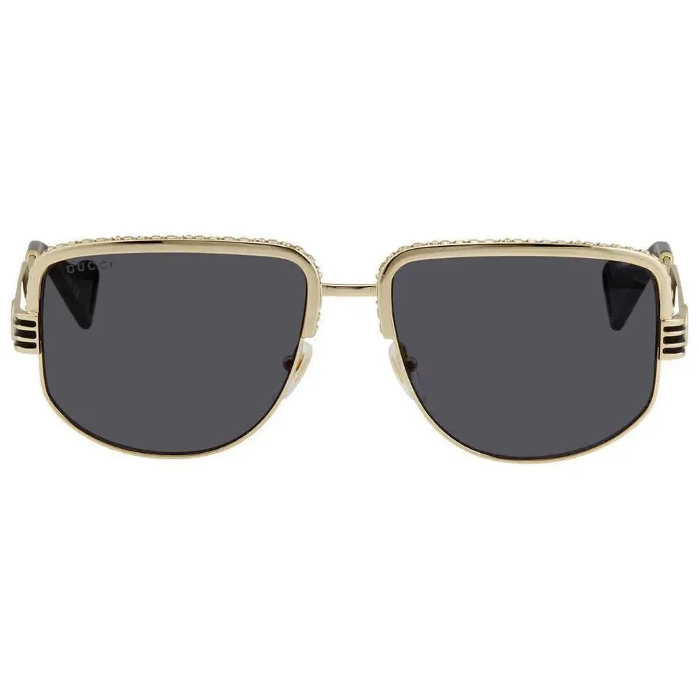 NEW Gucci Grey and Gold Rectangular Men's Sunglasses